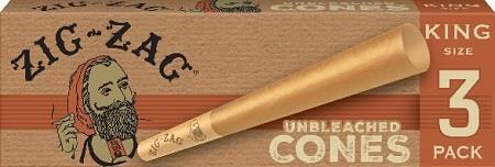 Zig Zag Unbleached Cones King Size 3 Pack - Display of 24