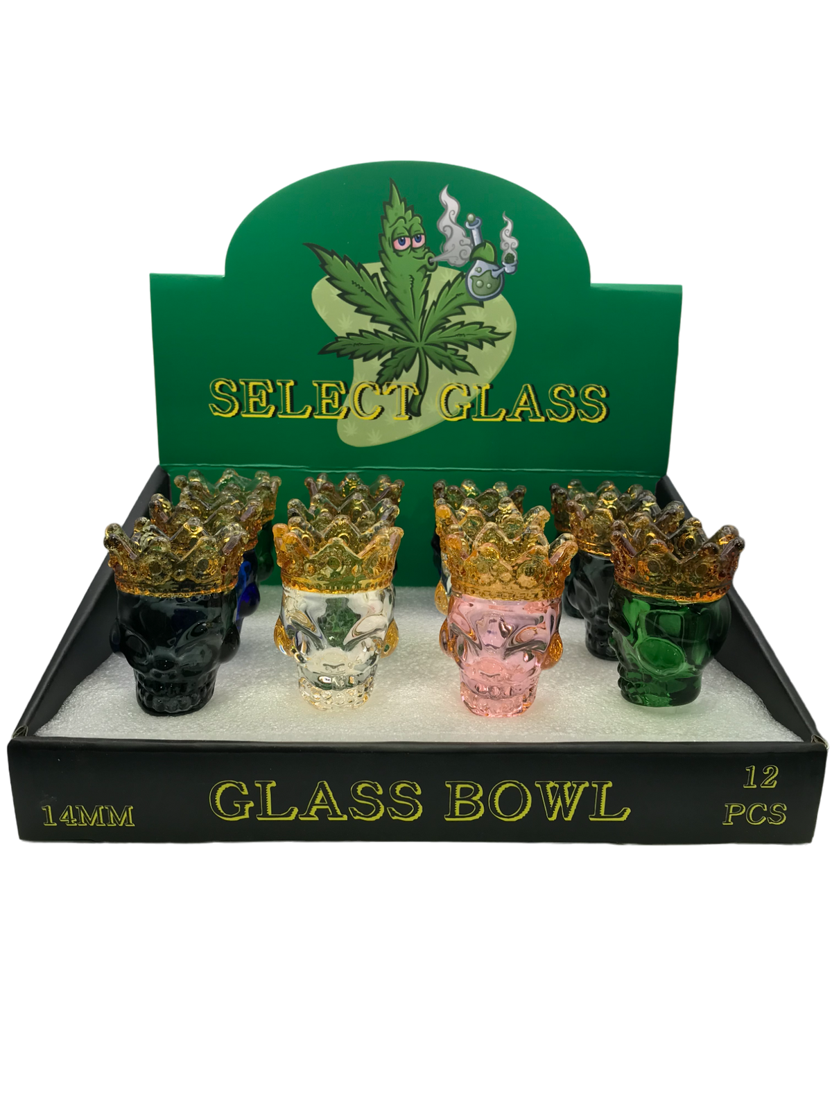 14mm Select Glass Bowl Large Crowned Skull 12 Count Display ($7.99 MSRP)