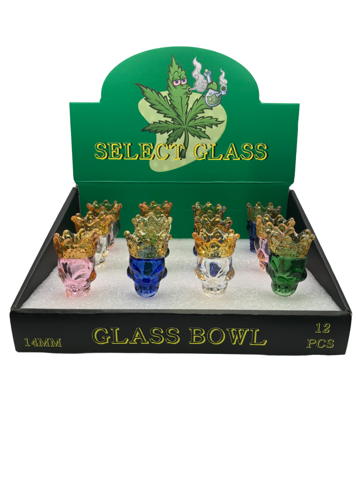 14mm Select Glass Bowl Medium Crowned Skull 12 Count Display ($7.99 MSRP)