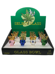 14mm Select Glass Bowl Medium Crowned Skull 12 Count Display ($7.99 MSRP)