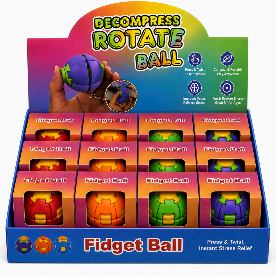 Decompress Rotate Fidget Ball Toy Assorted Colors - Display of 12