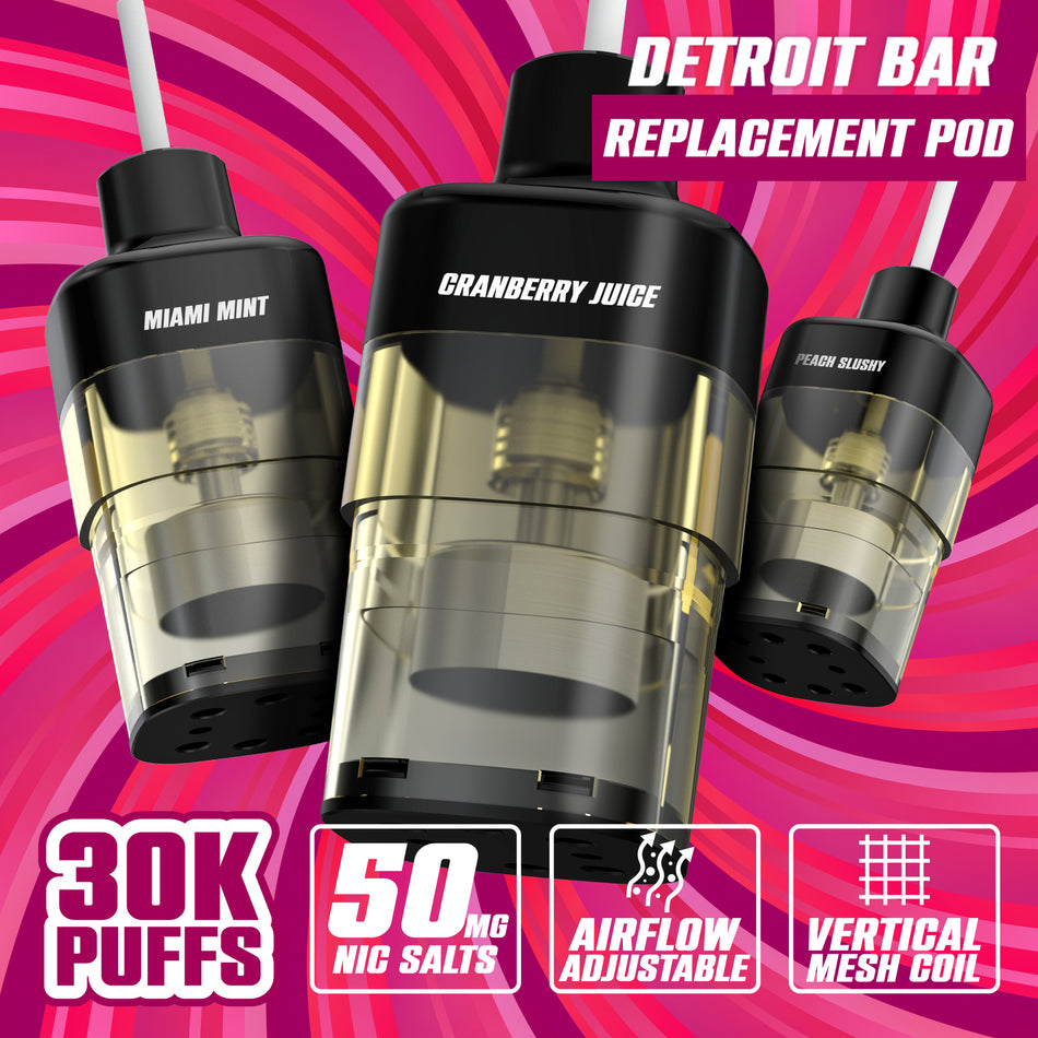 Detroit Bar Pro 30K Puffs 12mL Disposable Pod - Display of 3 (MSRP $14.99 Each)