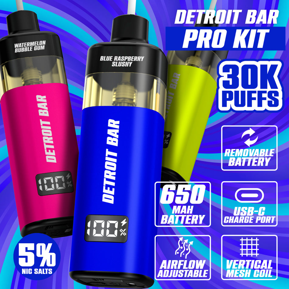 Detroit Bar Pro 30K Puffs 12mL Disposable Kit - Display of 3 (MSRP $19.99 Each)