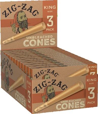 Zig Zag Unbleached Cones King Size 3 Pack - Display of 24