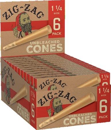 Zig Zag Unbleached Cones 1 1/4 Size 6 Pack - Display of 24