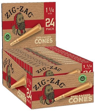 Zig Zag Unbleached Cones 1 1/4 Size 24 Pack - Display of 12