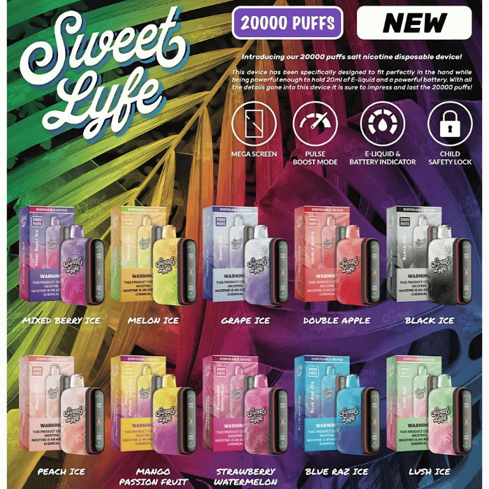 Sweet Lyfe 20K Puffs Disposable Vape - Display of 5 (MSRP $24.99 Each)