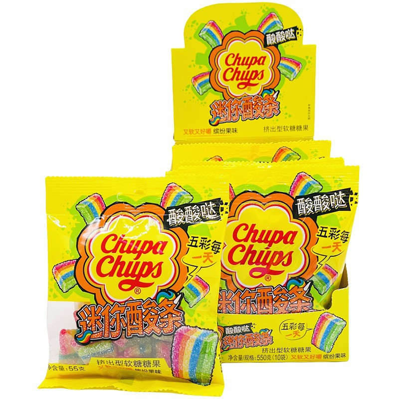 Chupa Chups Sour Strips 55g - Exotic Candy - Display of 10 (China)