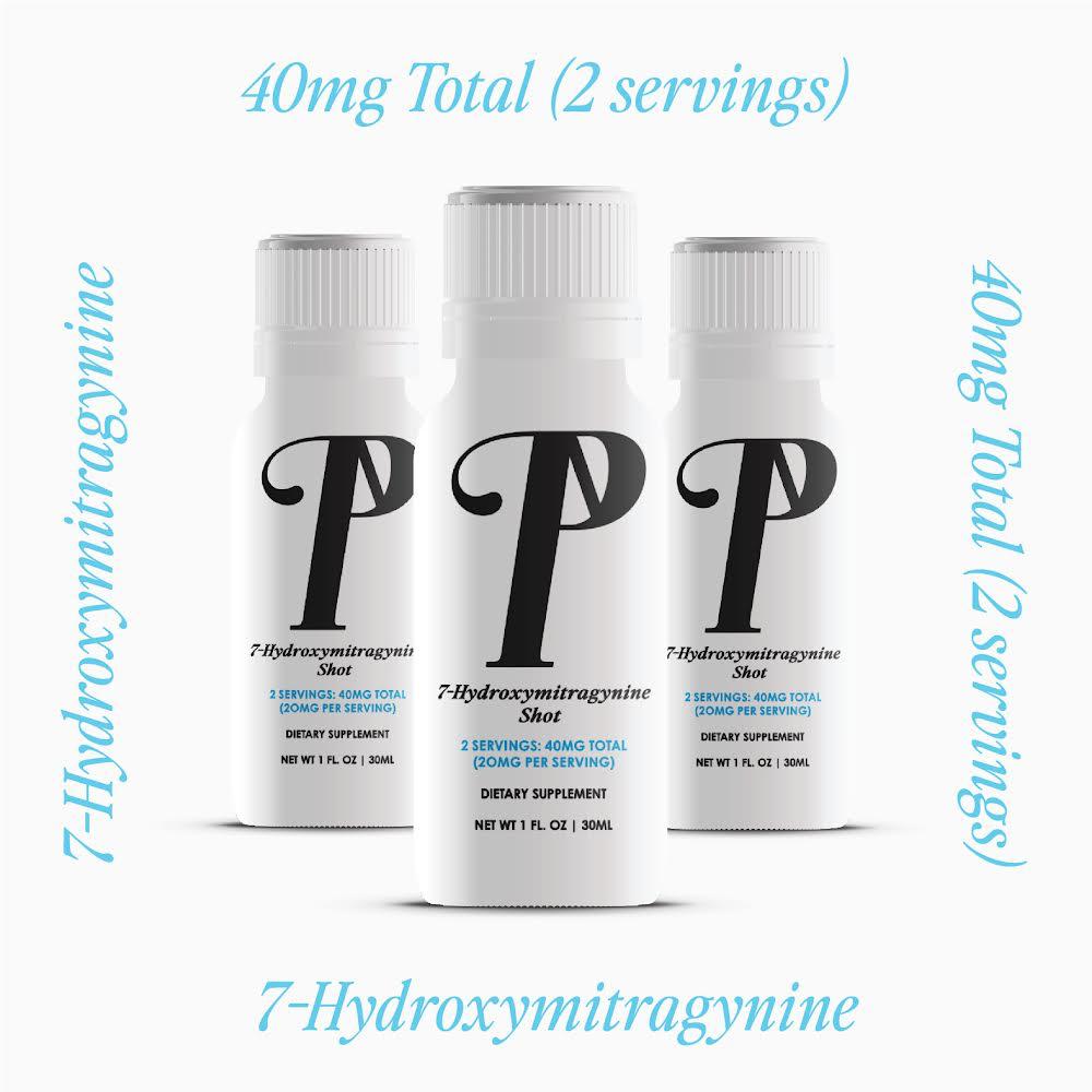 Press'D 7-Hydroxy 40mg Kratom Shot bottle with sleek and vibrant design, highlighting premium packaging.