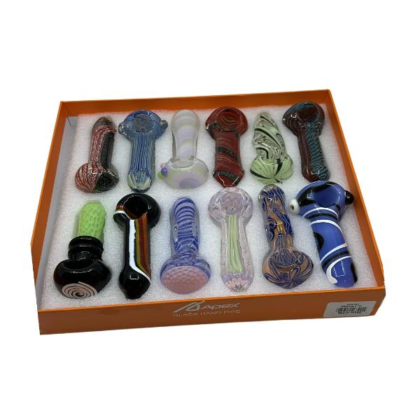 4" Apex Glass Design Hand Pipes (HPD-465) - Display of 12 (MSRP $24.99 Each)