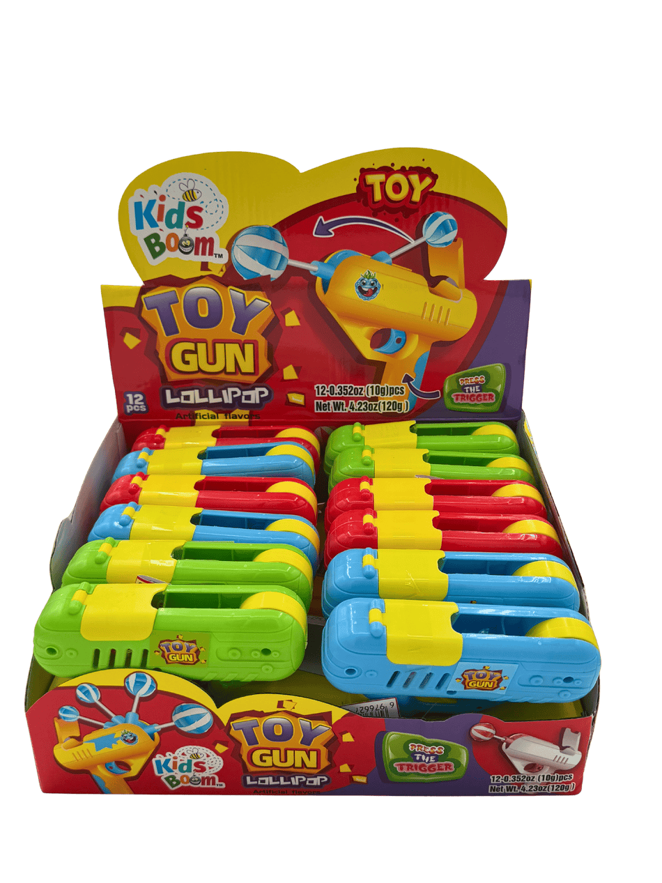 Kids Boom Toy Gun Lollipop Despenser - 12 Piece Display