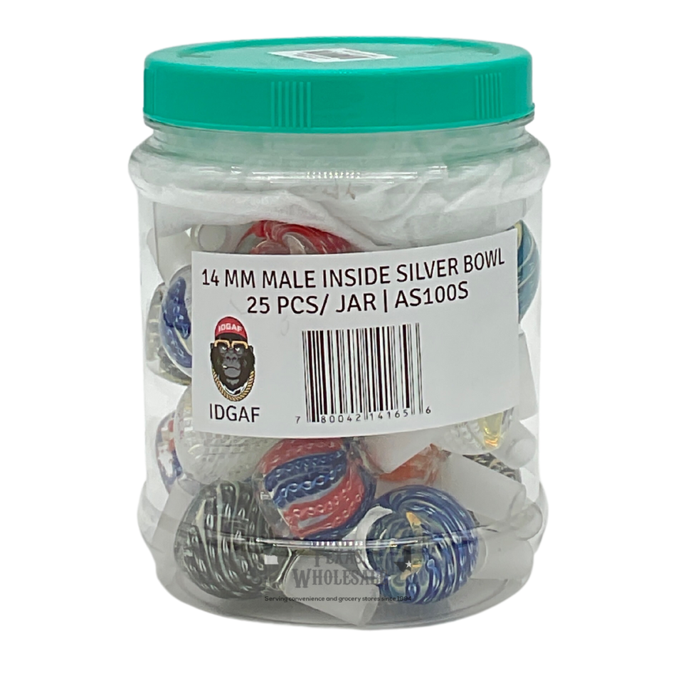 14mm IDGAF Male Bowl - Jar of 25 (MSRP $14.99 Each)