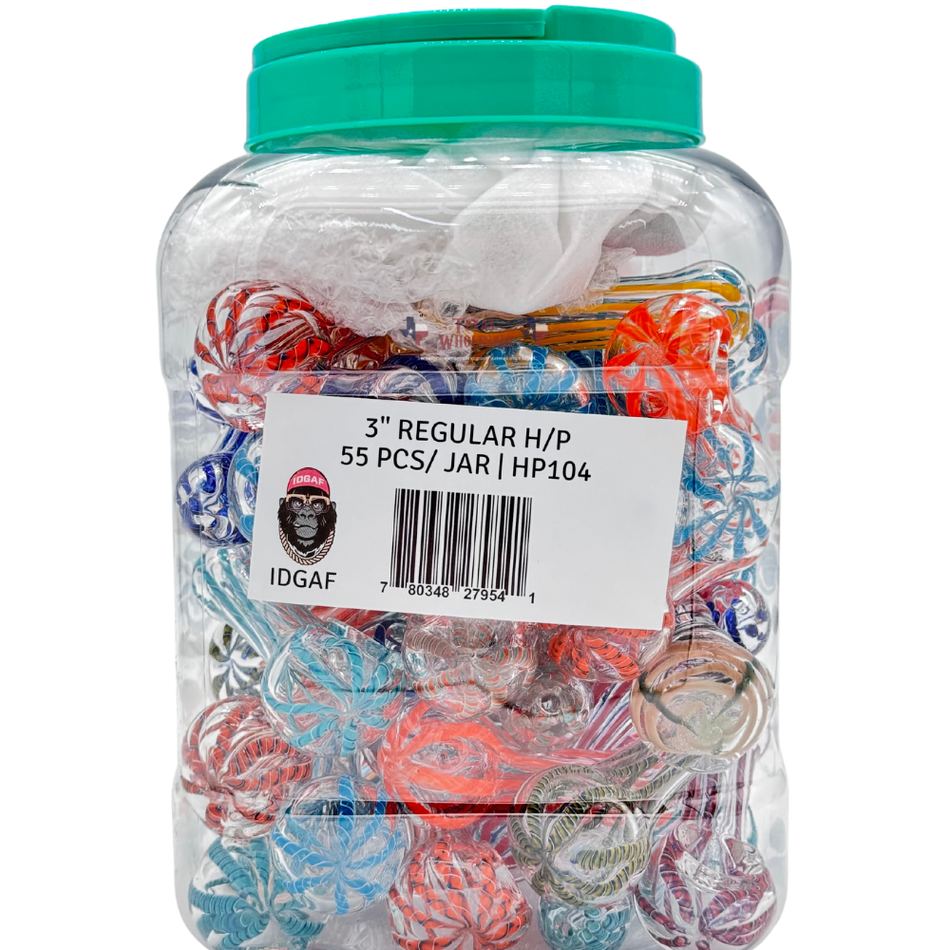 3" IDGAF Regular Hand Pipes - Jar of 55 (MSRP $5.99 Each)