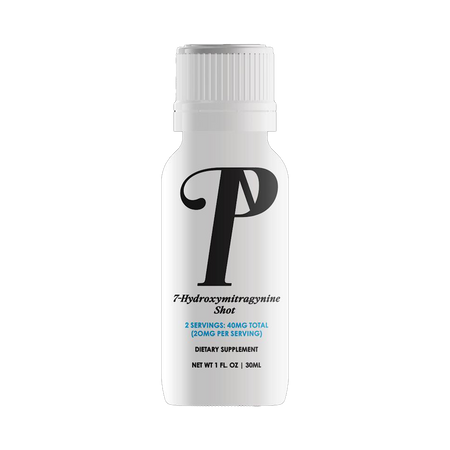 Close-up of a single Press'D 7-Hydroxy 40mg Kratom Shot, showcasing compact and portable design.