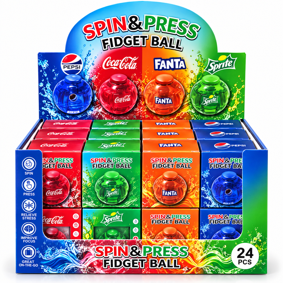 Spin & Press Fidget Ball Assorted Pop - Display of 24