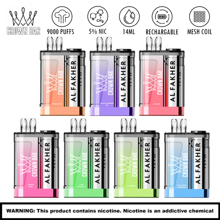 Al Fakher Crown Bar 9000 Puffs - Display Of 10 (MSRP $16.99)