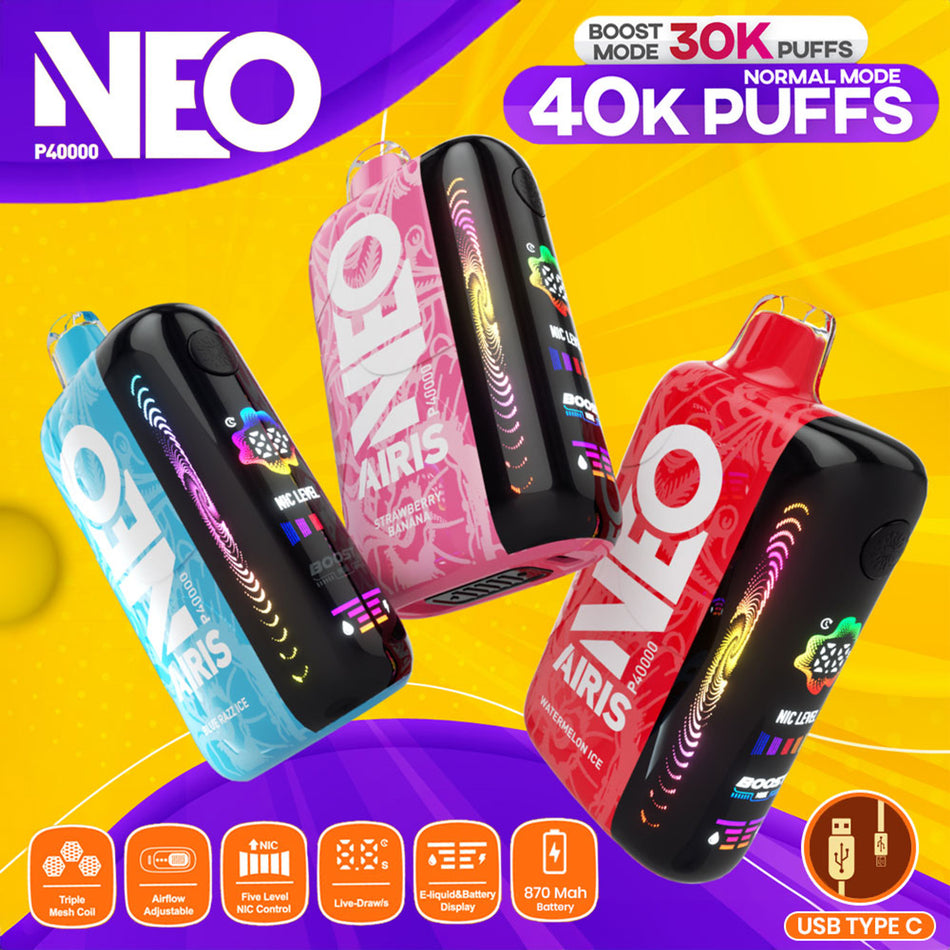 Airis Neo P40000 40K Puffs 10mL Disposable Vape - Display of 5 (MSRP $24.99 Each)