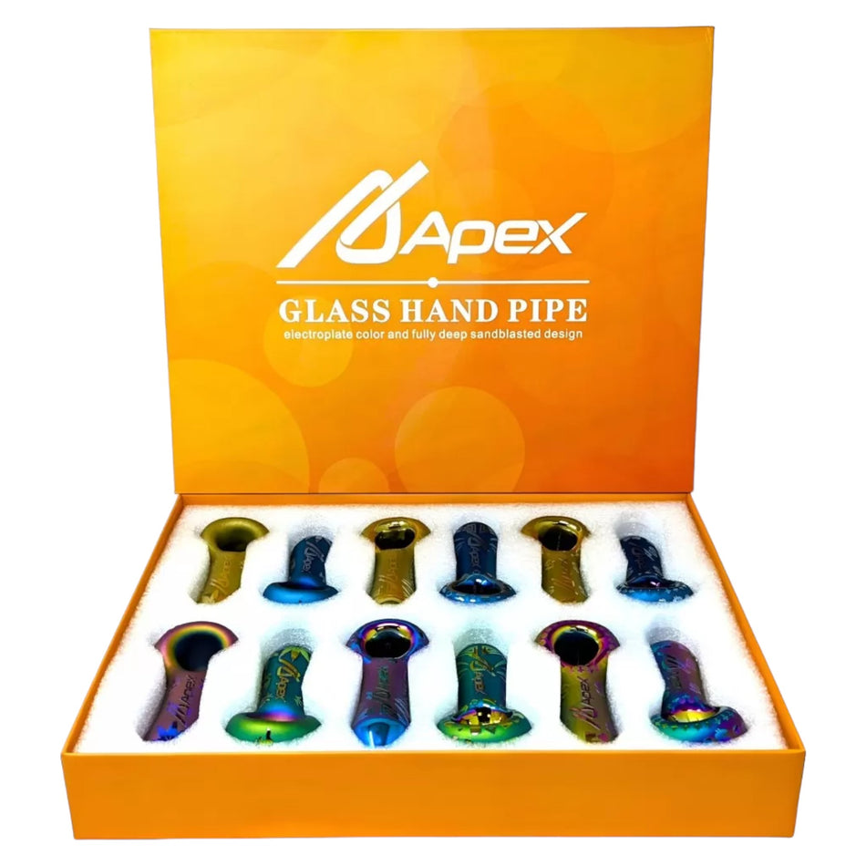 Apex 4 Inch Assorted Color Glass Hand Pipe 12ct Display