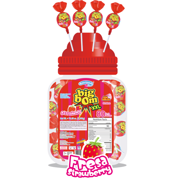 Americandy Big Bom Strawberry 2000g - Jar of 80 (MSRP $0.75)