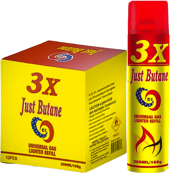 Just Butane 3x Universal Gas Lighter Refill 300mL - Display of 12 (MSRP $4.99 Each)