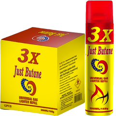 Just Butane 3x Universal Gas Lighter Refill 300mL - Display of 12 (MSRP $4.99 Each)