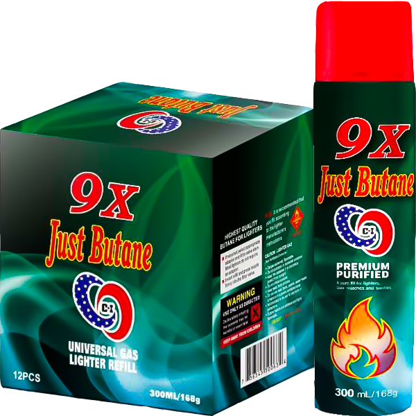 Just Butane 9x Universal Gas Lighter Refill 300mL - Display of 12 (MSRP $5.99 Each)