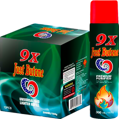 Just Butane 9x Universal Gas Lighter Refill 300mL - Display of 12 (MSRP $5.99 Each)