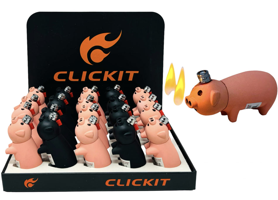 Clickit Pig Double Flame - Display of 20 (MSRP $19.99 Each)