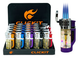Clickit Transparent w/ LED Light Triple Torch - Display of 25 (MSRP $11.99 Each)