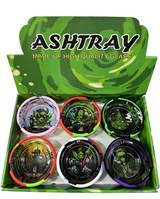 Glass Ashtray With Silicon Sleeve Weed Design - Display of 6