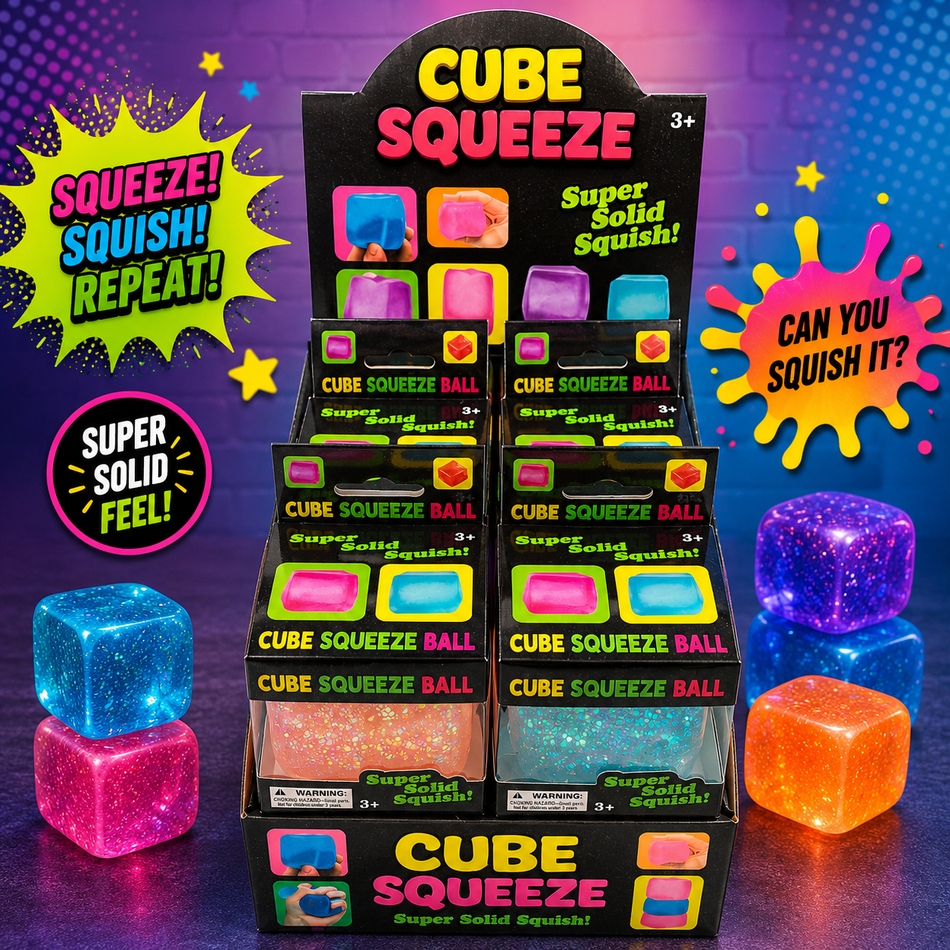 Cube Squeeze Viral Squishy Toy - Display of 12