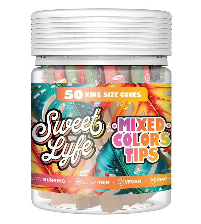 Sweet Lyfe Colorful Tips King Size Cones - Jar of 50 (MSRP $29.99)