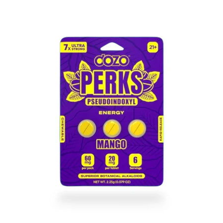 Mango: Dozo Perks Pseudoindoxyl 20mg Tablets – 3ct Pack, Mango Flavor, 10-Pack Display (Wholesale).