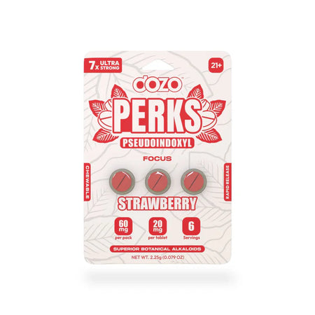 Strawberry: Dozo Perks Pseudoindoxyl 20mg Tablets – 3ct Pack, Strawberry Flavor, 10-Pack Display (Wholesale).