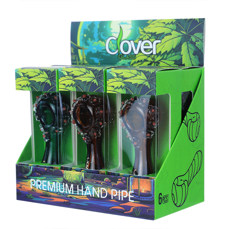 Clover Glass 4" Assorted Glass Hand Pipe - Display of 6 (WPF-643)