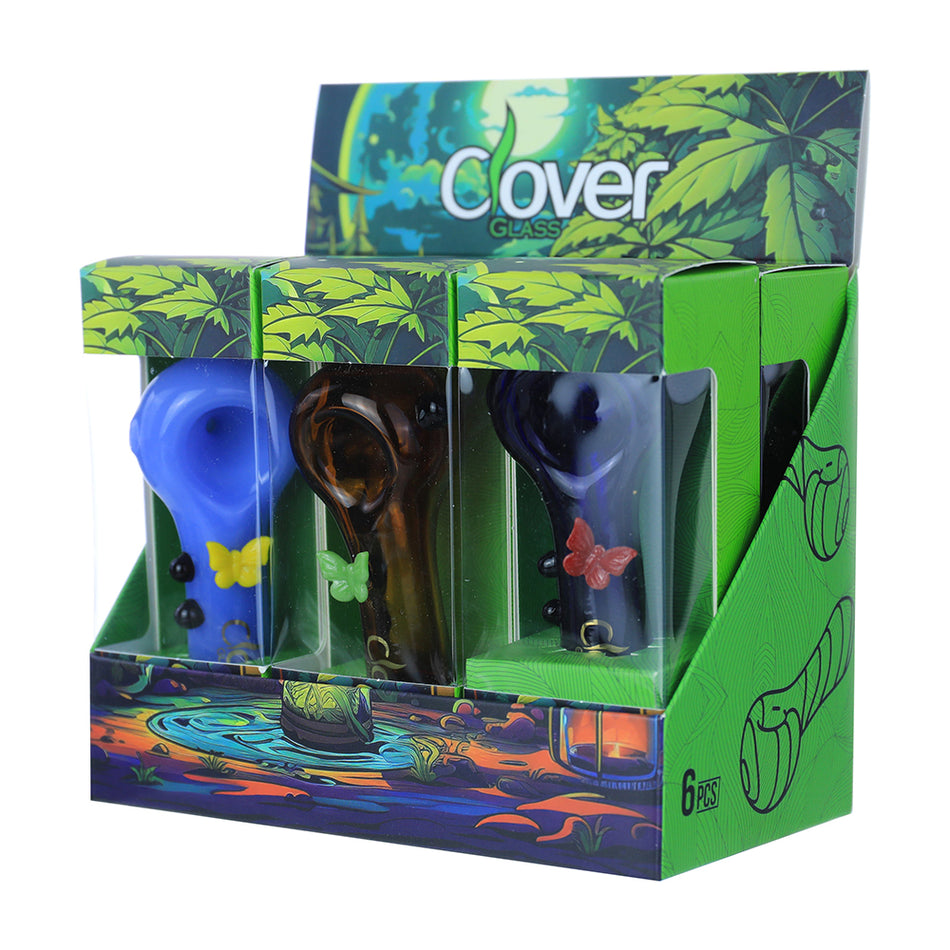 Clover Glass 3.5" Assorted Glass Hand Pipe - Display of 6 (WPF-624)