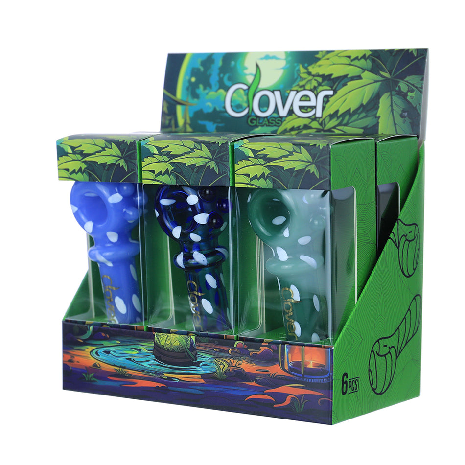 Clover Glass 4.5" Assorted Glass Hand Pipe - Display of 6 (WPF-645)