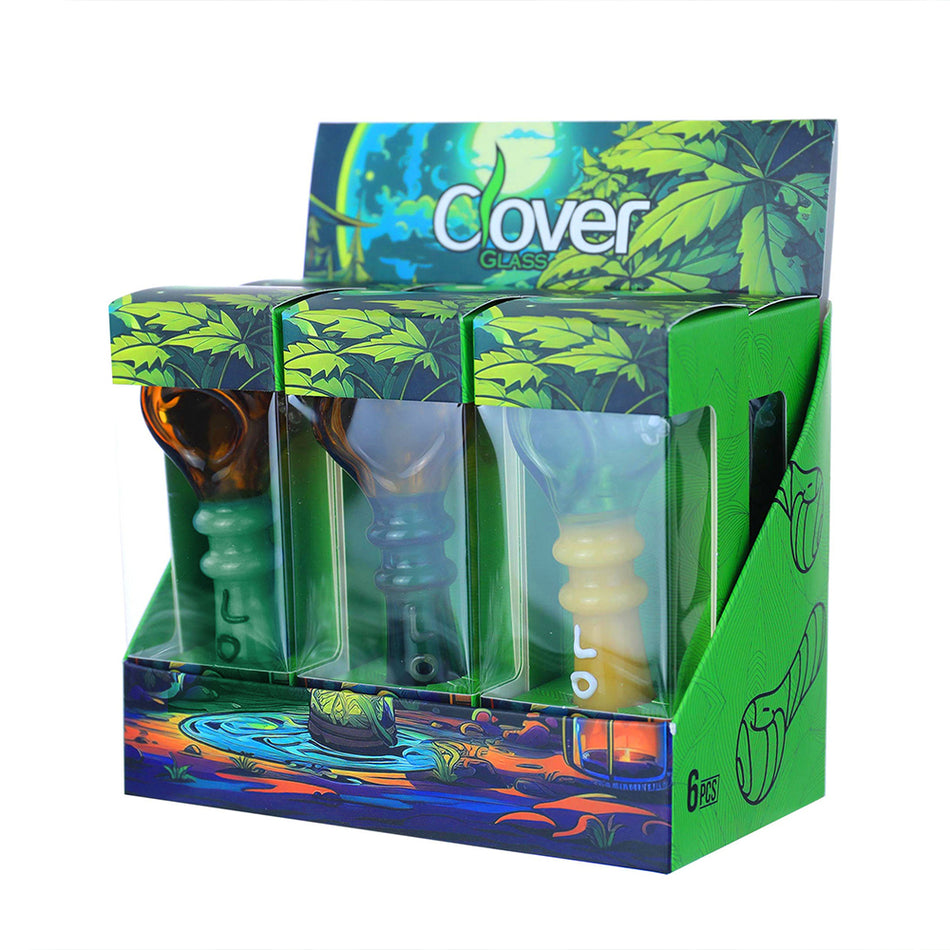 Clover Glass 4" Assorted Glass Hand Pipe - Display of 6 (WPF-649)