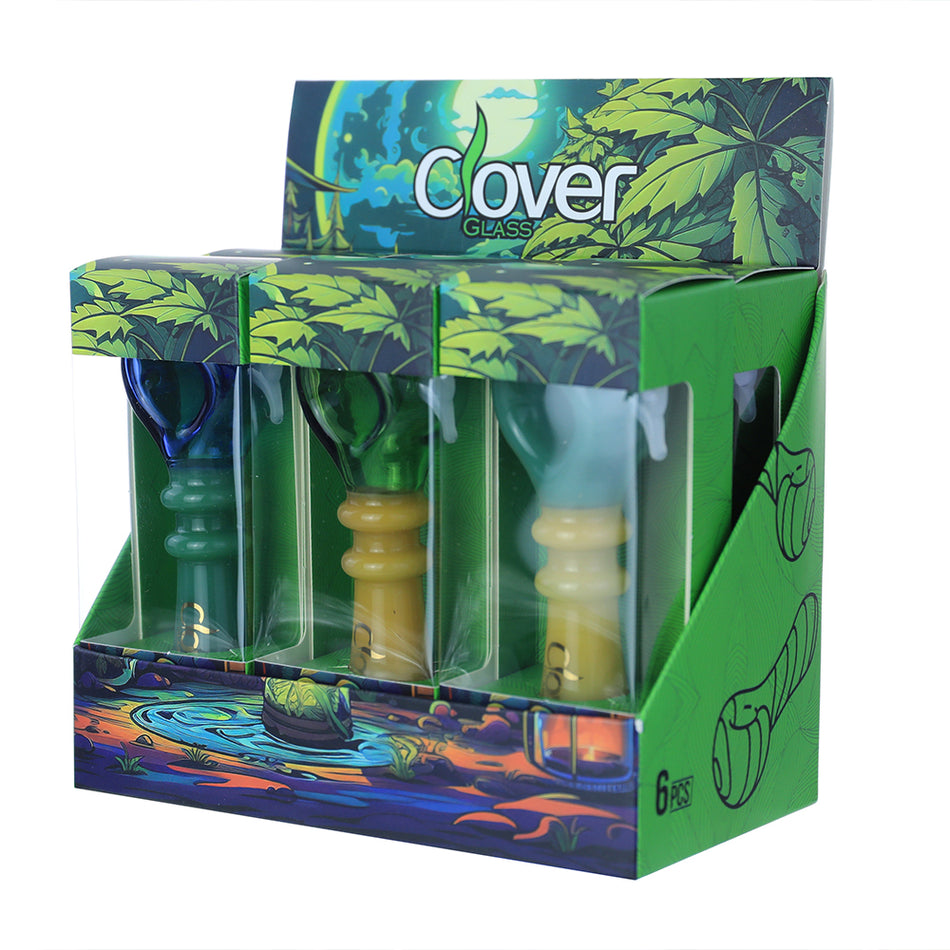 Clover Glass 4.6" Assorted Glass Hand Pipe - Display of 6 (WPF-646)