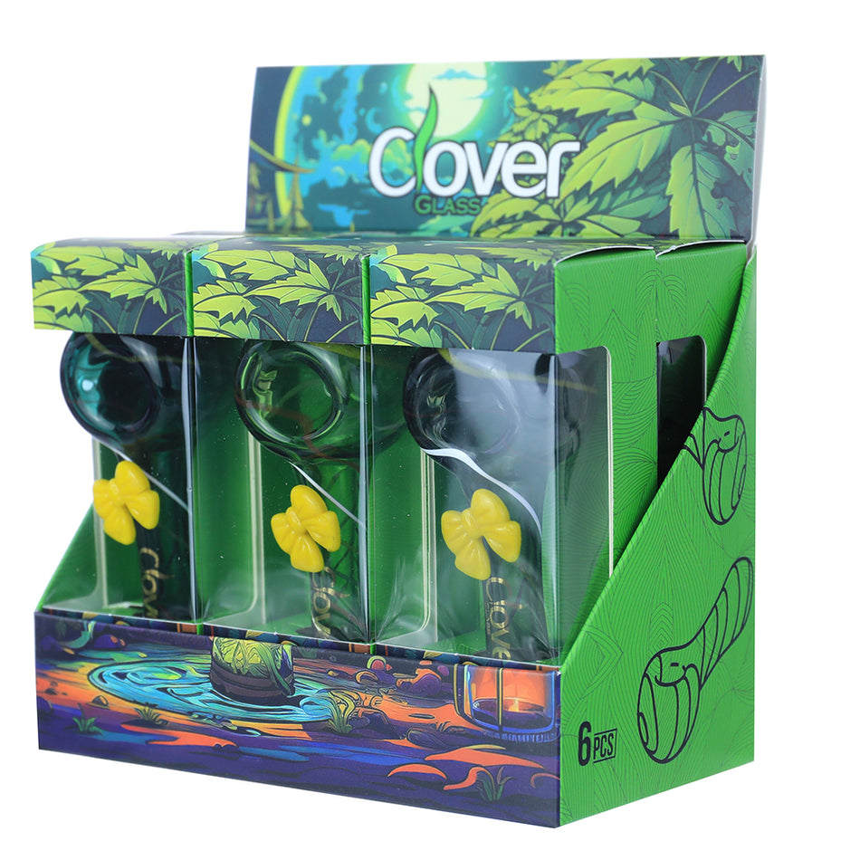 Clover Glass 4" Assorted Glass Hand Pipe - Display of 6 (WPF-625)