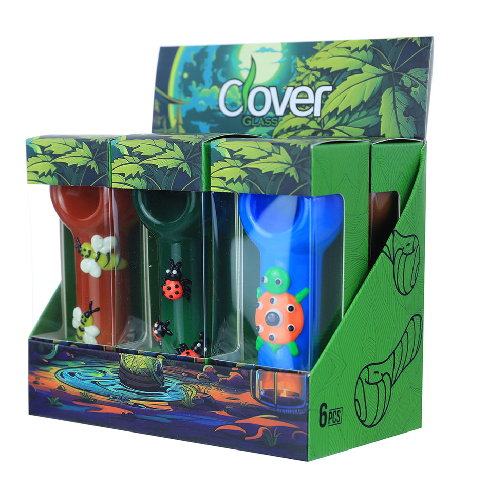 Clover Glass 5" Assorted Glass Hand Pipe - Display of 6 (WPF-657)