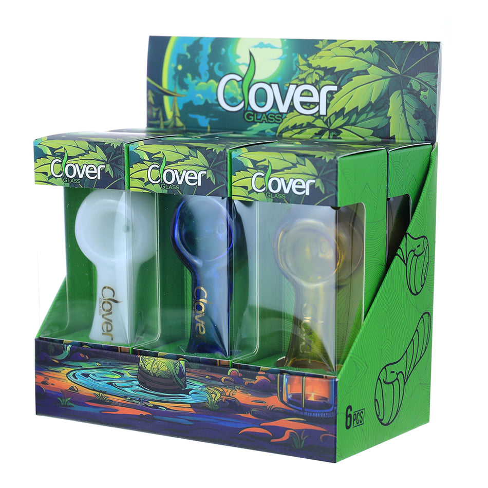 Clover Glass 106mm Assorted Glass Hand Pipe - Display of 6 (WPF-606)