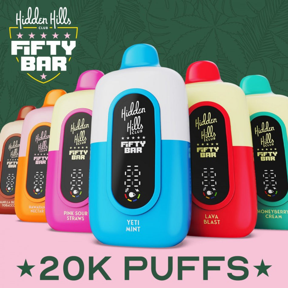 Hidden Hills Club x Fifty Bar 20K Puffs Disposable Vape - Display of 5 (MSRP $19.99 Each)