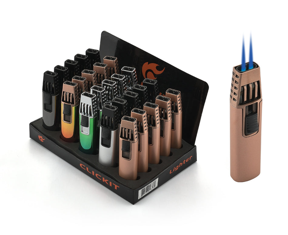 Clickit Double Torch Lighter - Display of 25 (MSRP $14.99 Each)
