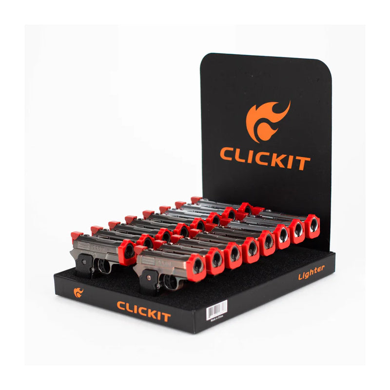 Clickit Pistol Torch Lighter - Display of 16 (MSRP $9.99 Each)
