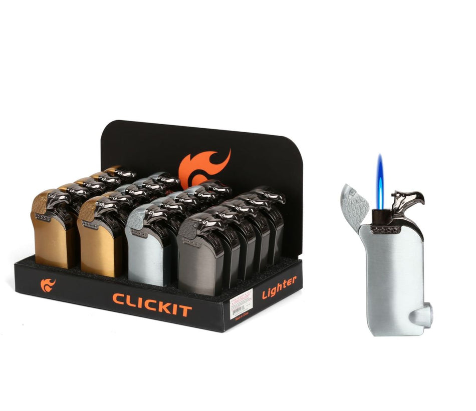 Clickit Single Torch Eagle Lid & Side w/ Light - Display of 20 (MSRP $14.99 Each)