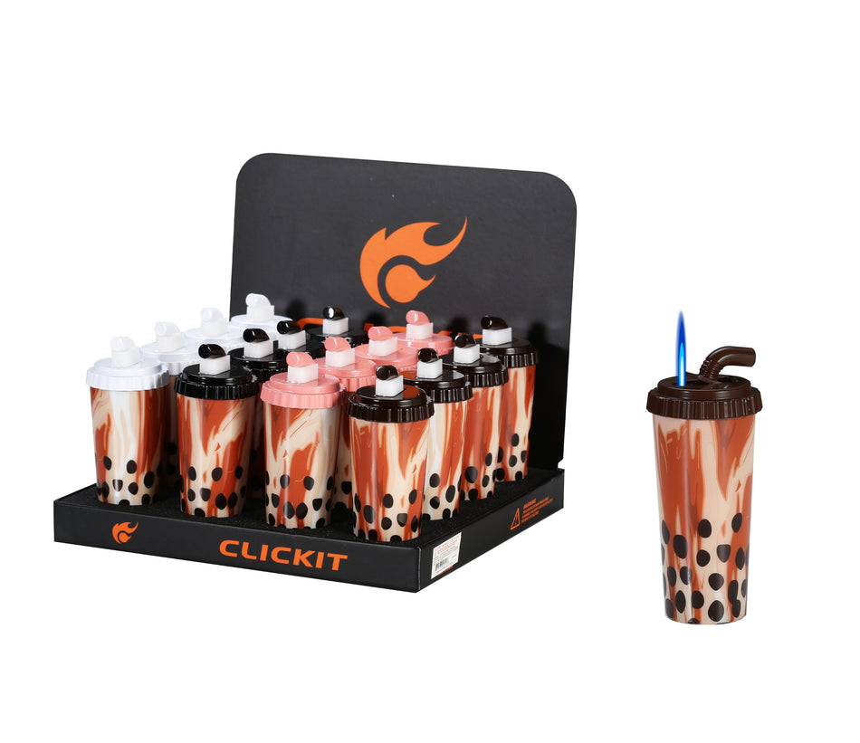 Clickit Boba Tea Cup Torch - Display of 16 (MSRP $14.99 Each)