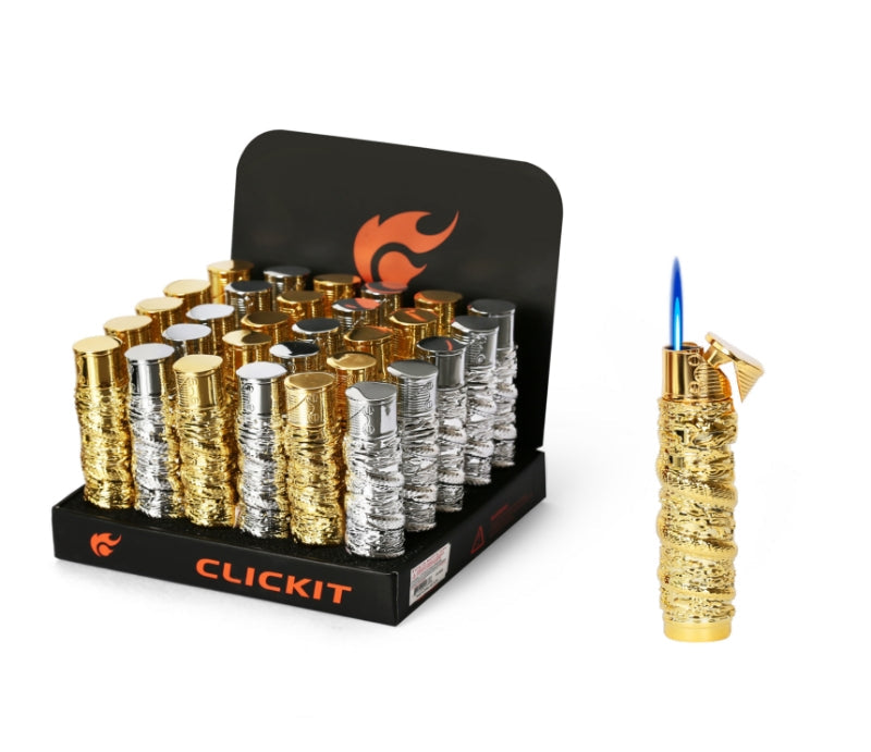Clickit Dragon Single Torch Silver & Gold - Display of 30 (MSRP $9.99 Each)