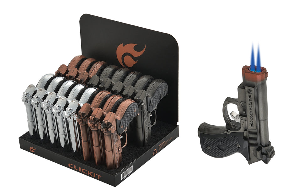 Clickit Large Pistol Double Torch - Display of 16 (MSRP $14.99 Each)