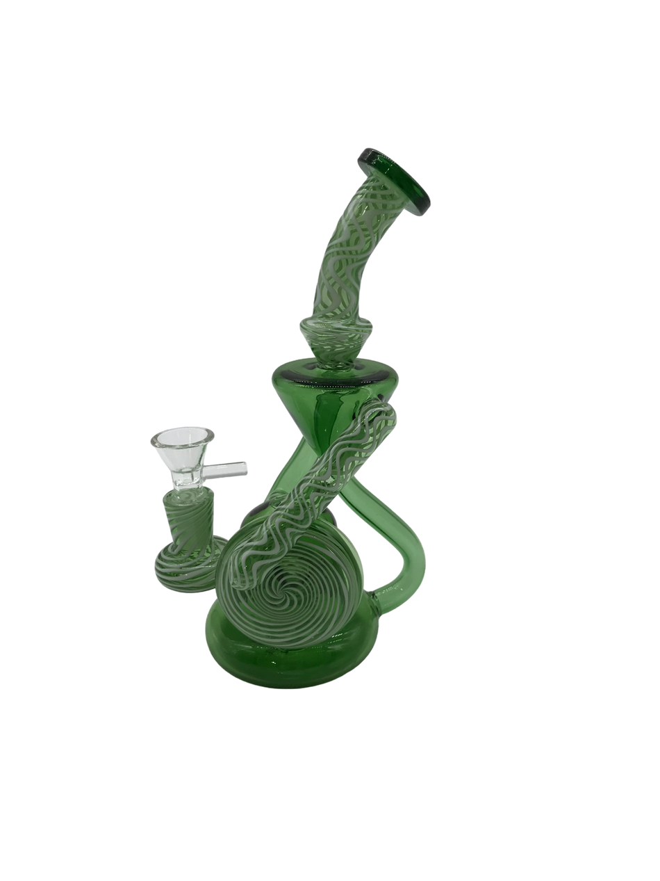 Glass Bong 9in Green with Swirls Design (MSRP $69.99)